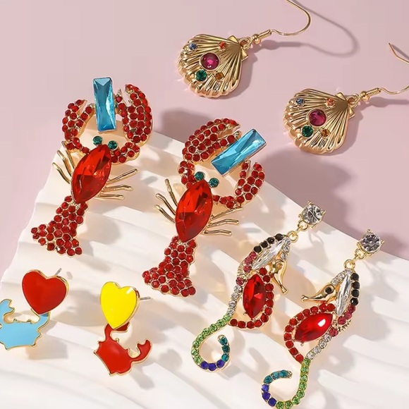 Betsey Johnson Red Crystal Lobster Earrings - Picture 1 of 3